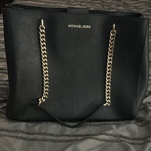 Michael Kors Black Tote with Gold Chain